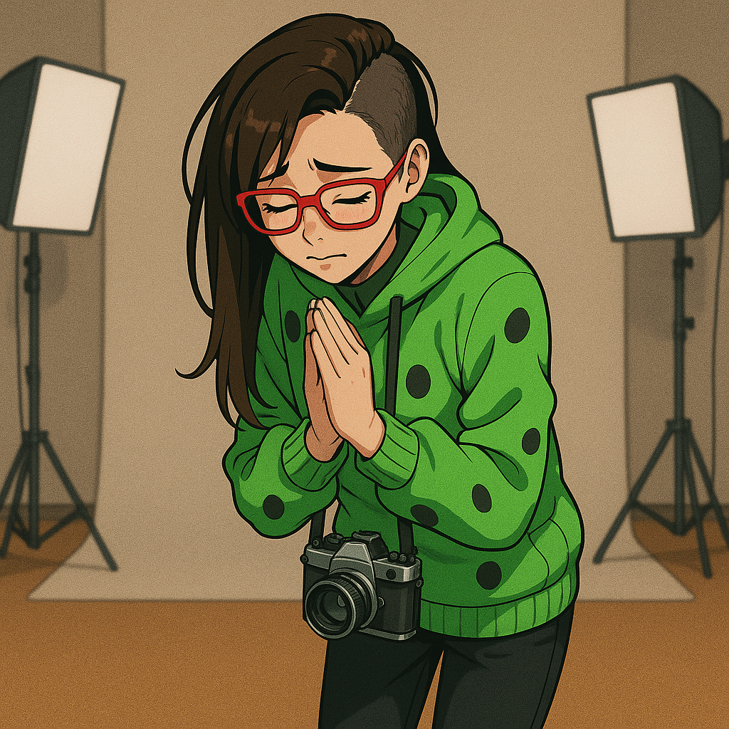 カメラマンが謝っているイラスト